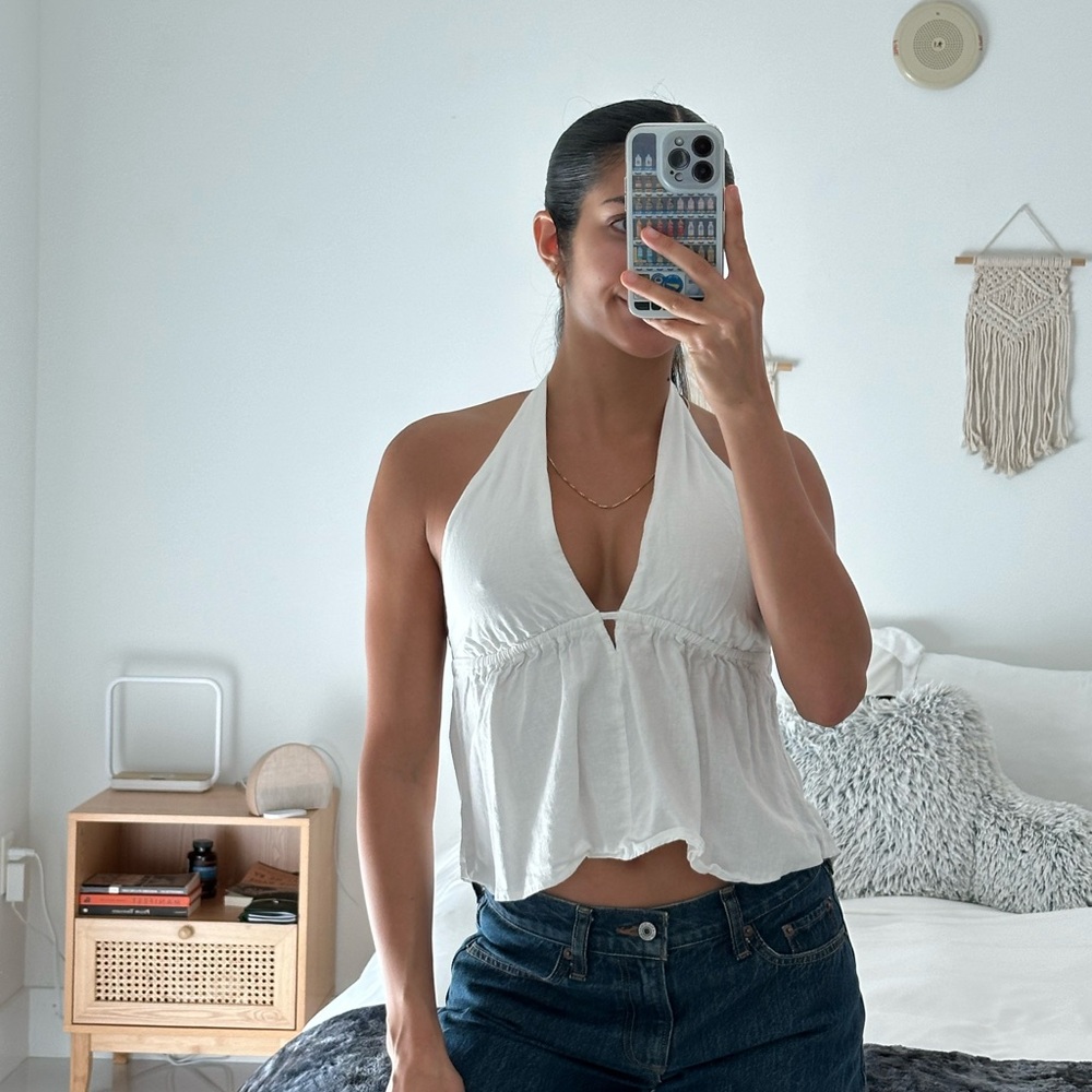 Bershka White Halter Crop Top